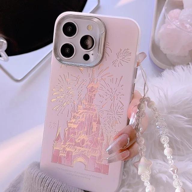+16입고 [소프트젤하드] disney castle 아이폰케이스 디즈니 공주 감성의 연핑크 진주 스트랩 카메라보호 예쁜폰케이스 16 15 14 13 프로 프로맥스
