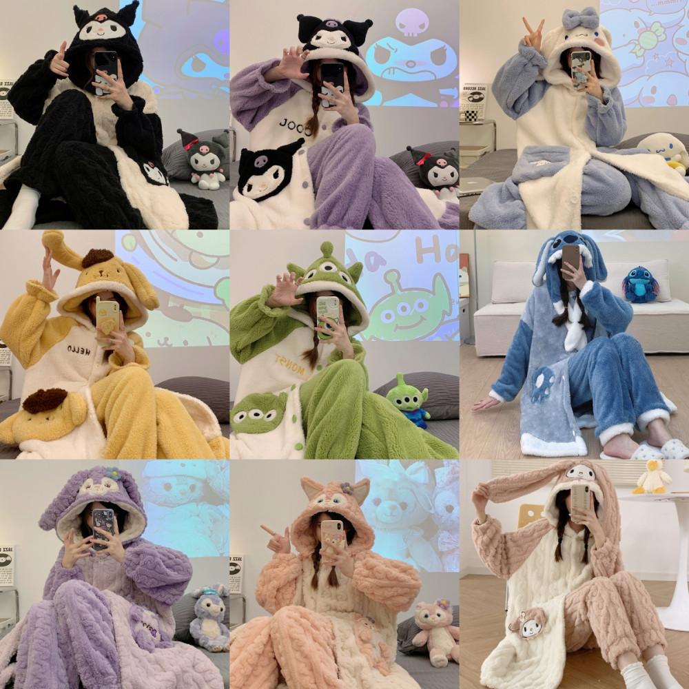 쿠로미 시나모롤 마이멜로디 폼폼푸린 캐릭터가운 빅사이즈 파자마파티 극세사가운 수면잠옷세트