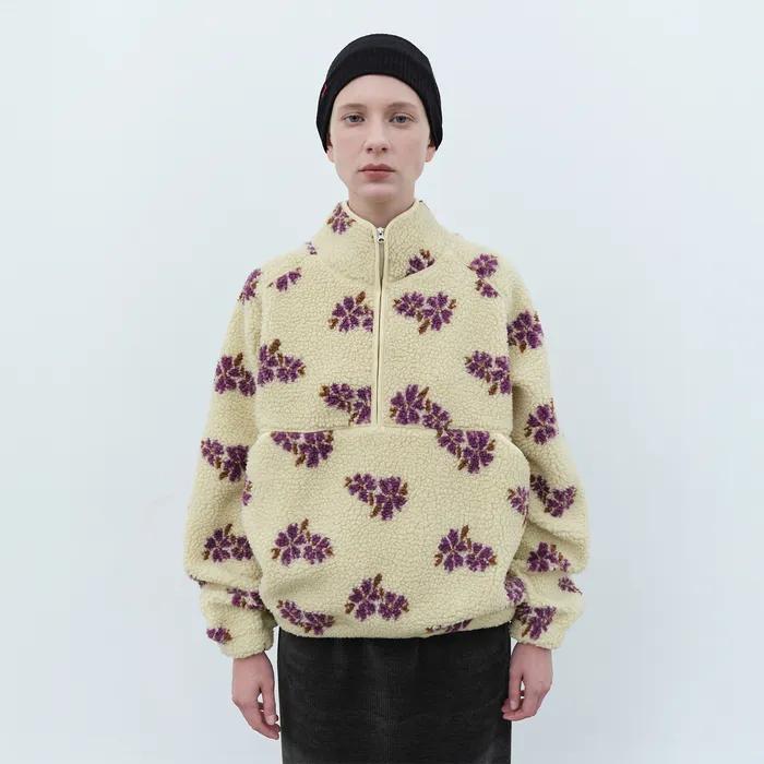 Floral Sherpa Pullover (Light Yellow)