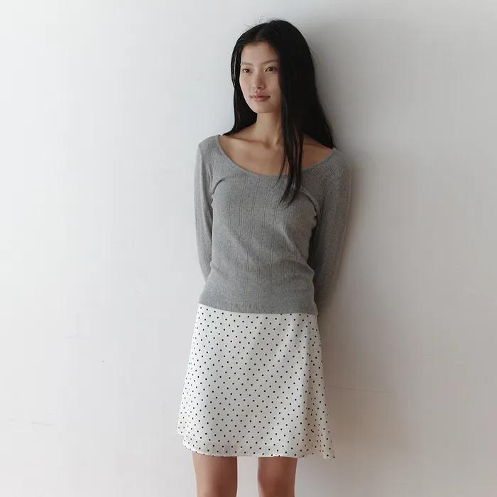 Noir Dot Satin Skirt - Ivory