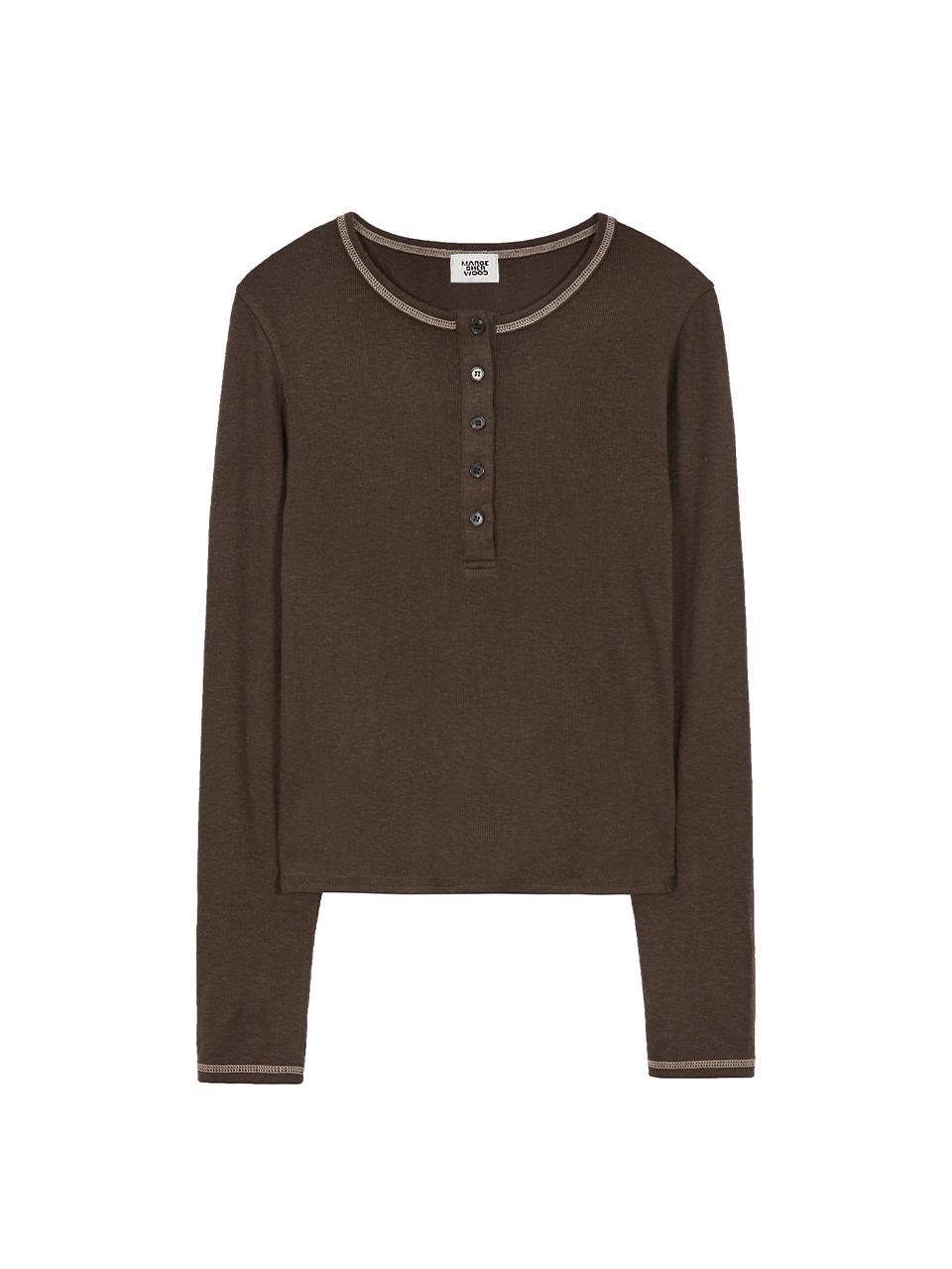 RIBBED HENLEY NECK LONG SLEEVE_brown