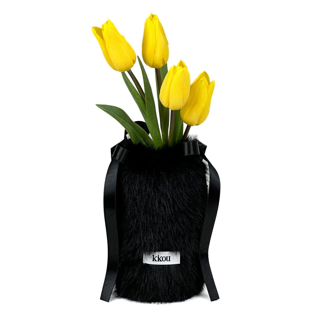 FURRY RIBBON VASE COVER (BLACK) S