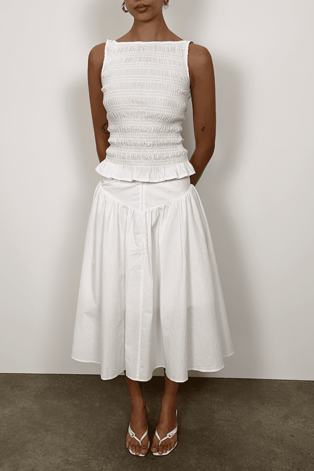 The Deba Seersucker Midi Skirt, Porcelain - Porcelain / XS