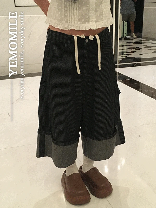[unisex] 게이트 스트라이프 롤업 버뮤다 팬츠
