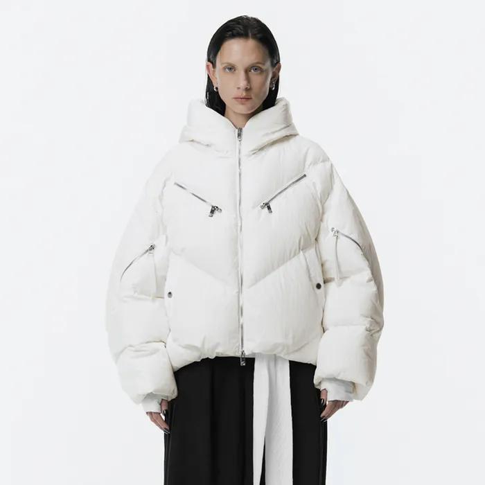 High Neck Hooded Duck Down Padding [ White ]