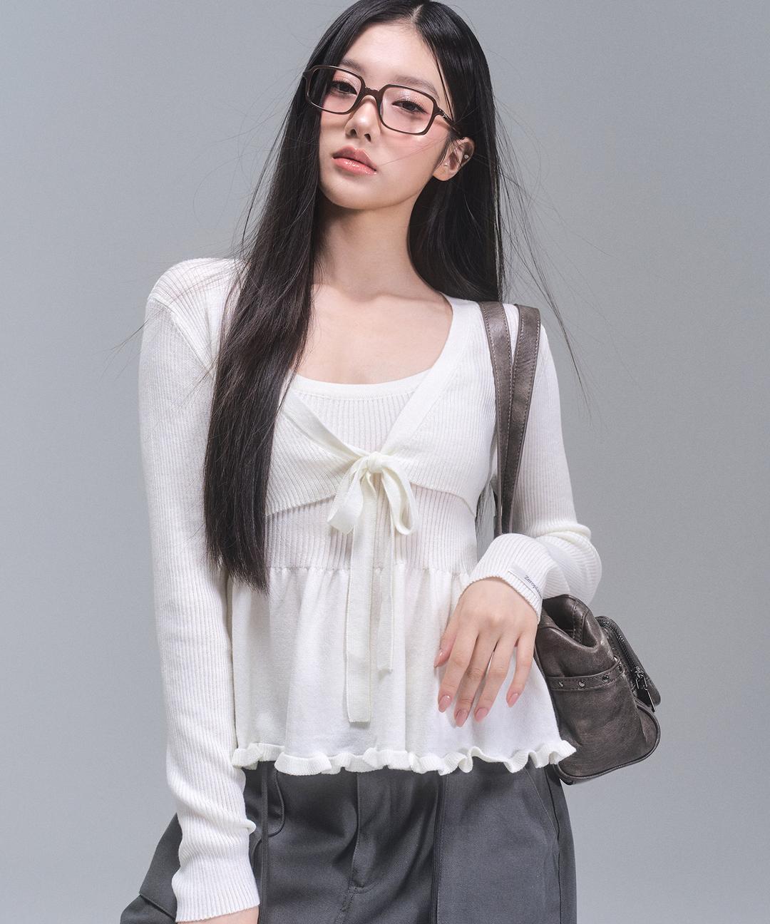 데이지 프릴 니트 가디건 세트 [IVORY]