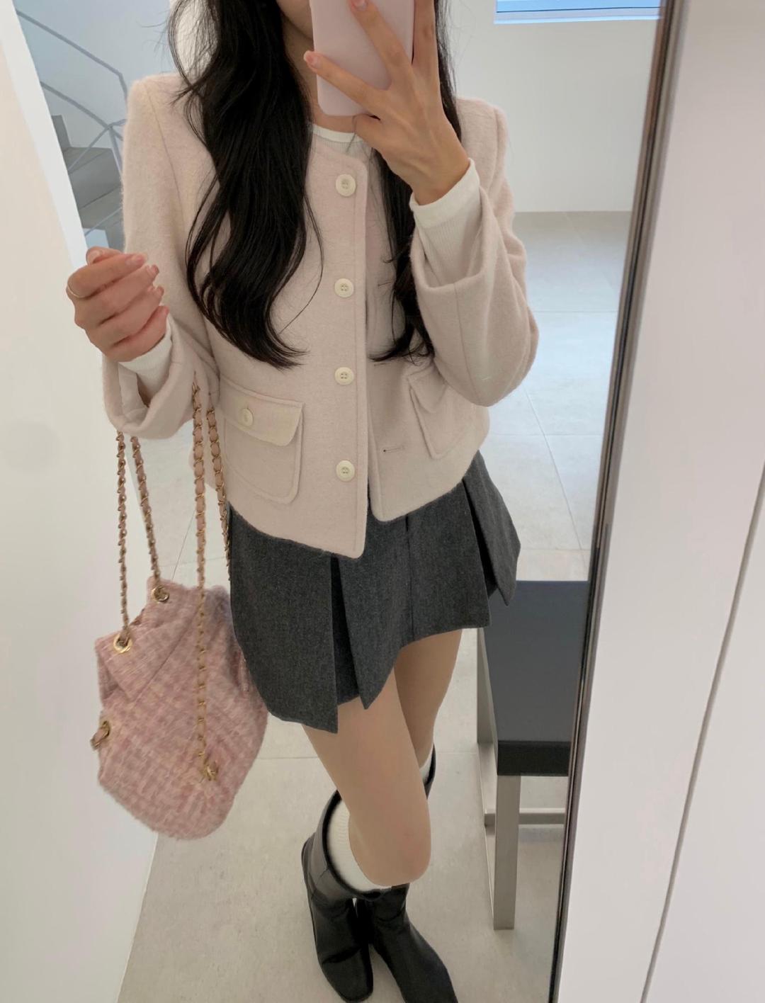 루앤메리 [🎀MADE/핑크,그레이 당일] 뮤어 울 자켓 숏코트 (3col), 2온스 누빔 안감 아우터 겨울 가을