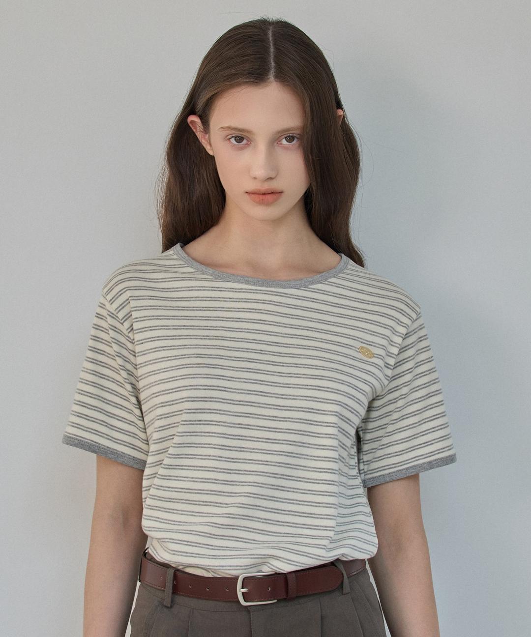 엘리오티 Stripe Half Ts_2Color