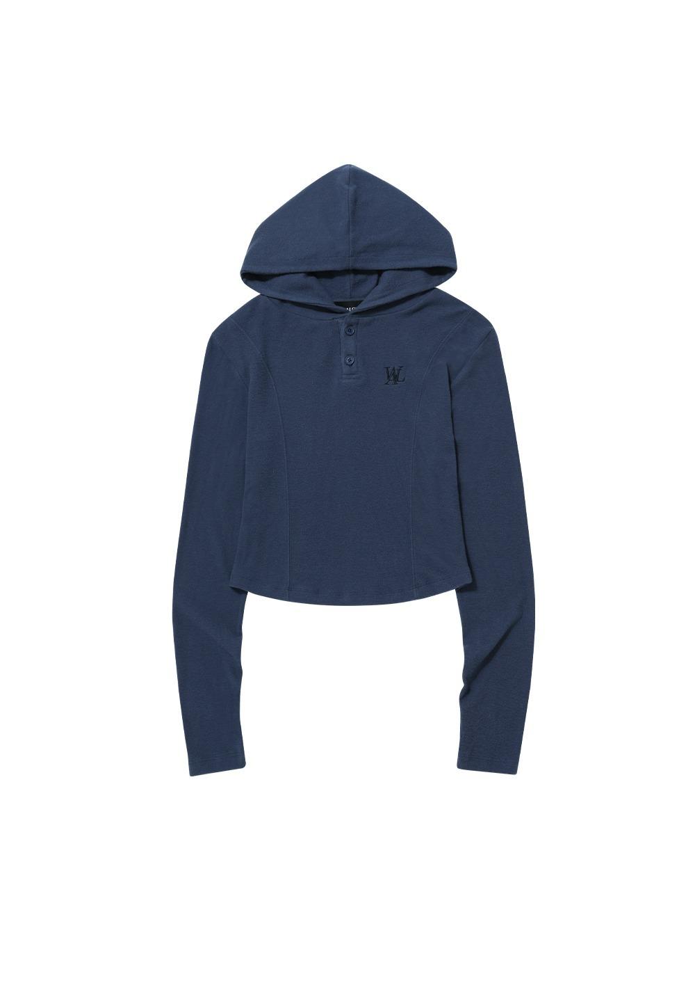 (기모) Slim soft warmer hood T-shirt - NAVY