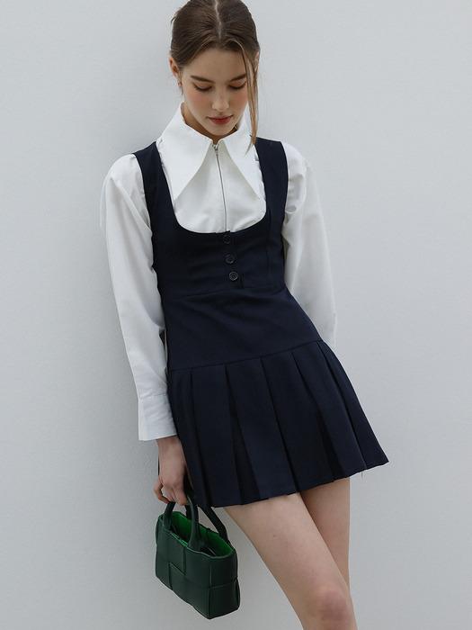 Pleats Skirt Slim Vest Onepiece 2color