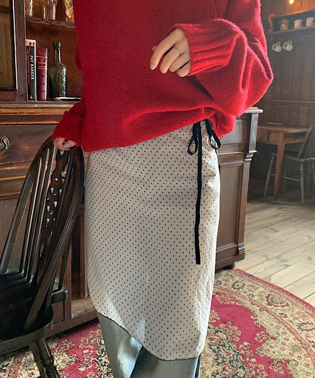 미제 도트 벨벳 레이어드 랩스커트