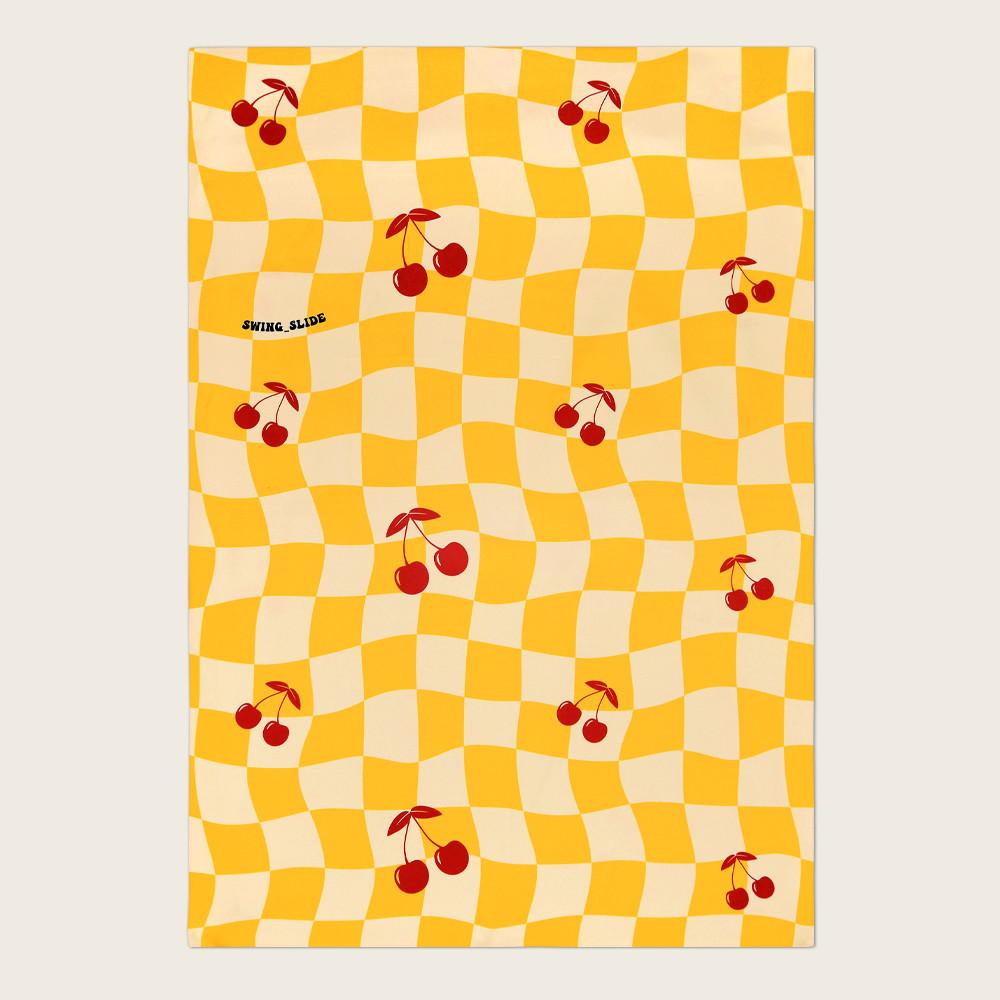 [비치타올] 체커보드 체리 옐로우 스포츠타올 건식 대형타올