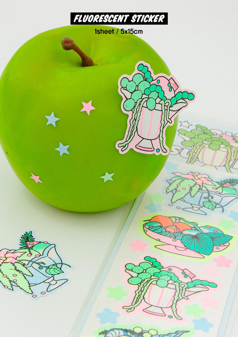 형광 씰 스티커 - 식물 빙수