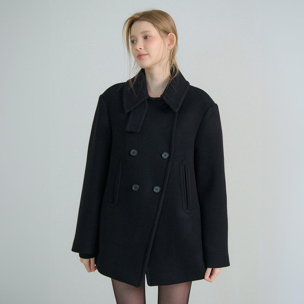 (예약배송 1/24)DOUBLE BREASTED BUTTON HALF COAT_BLACK