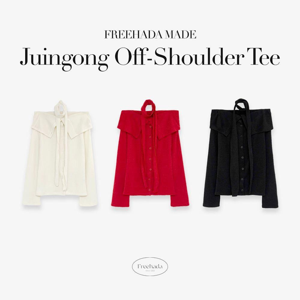 [MADE/1차완판] 주인공 오프숄더 -5kg 스판 골지 긴팔 타이 set 연말룩 빅사이즈 크리스마스 하객룩 파티 격식룩