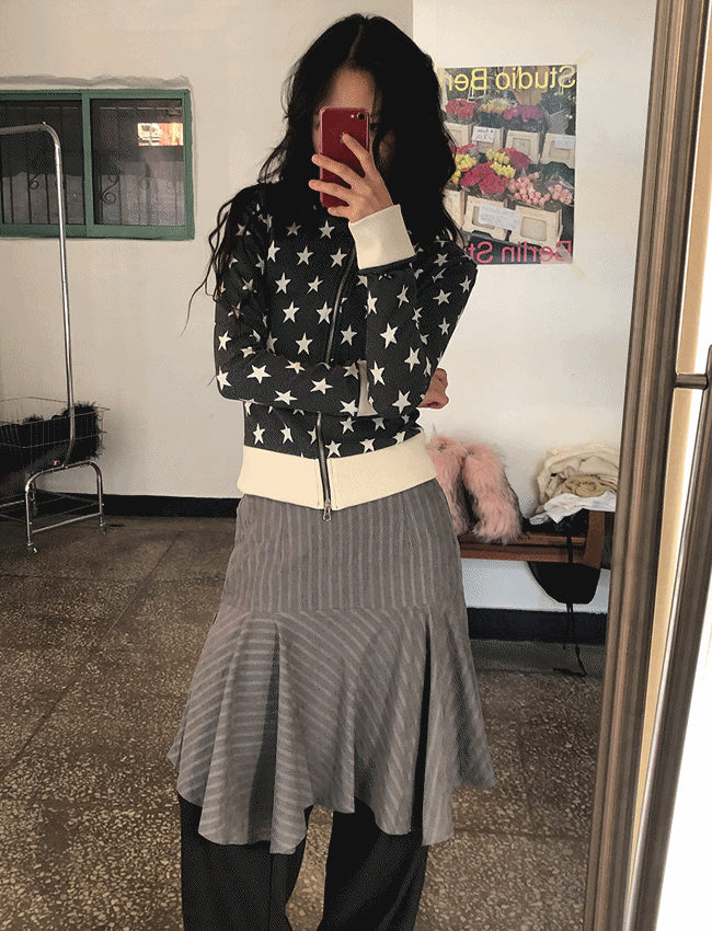 캐러 스웨이드 스트라이프 미디 플레어스커트 (3color)