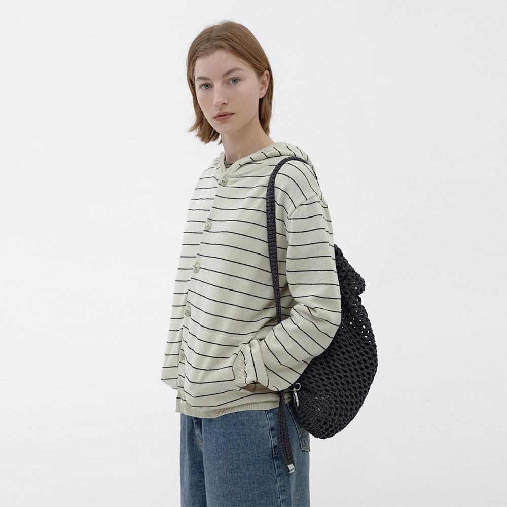 [Women] Hemp Cotton Stripe Hooded Cardigan (Ivory)