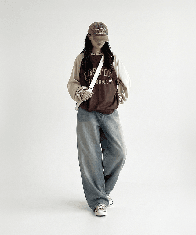 코시보 ootj 커브드데님 여성 와이드 청바지 하이웨스트 보이핏 벌룬 통 연청바지 오오티제이