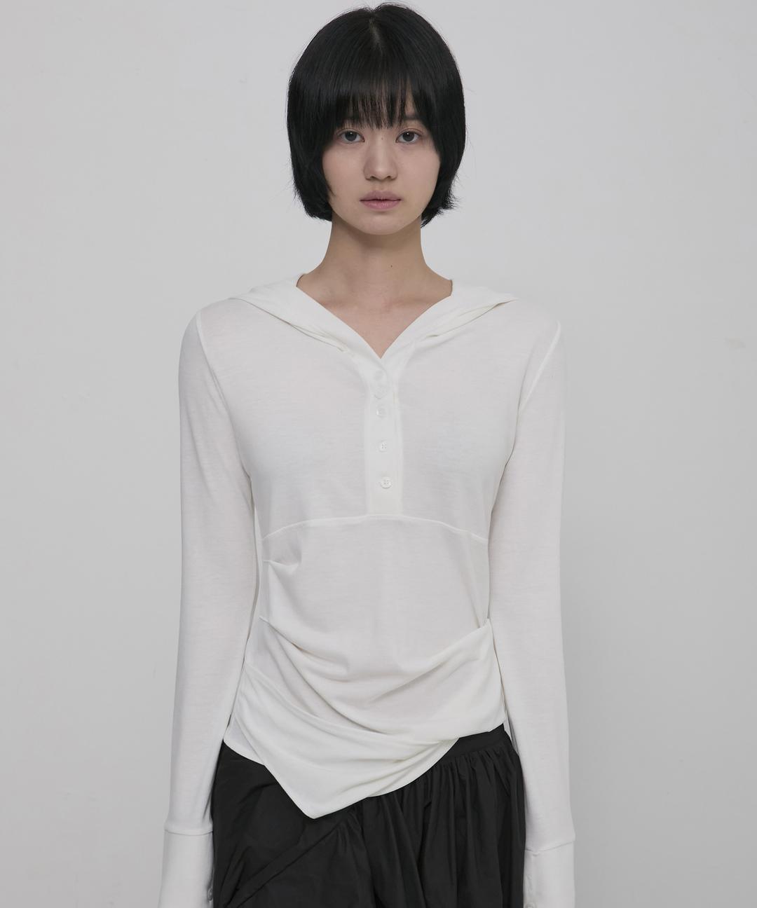 Asymmetrical Draped Hoodie (FL-187_Ivory)