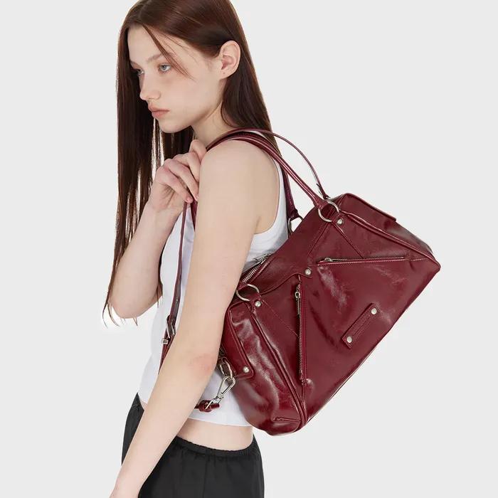 Faux Leather M.O.S Bag, BURGUNDY