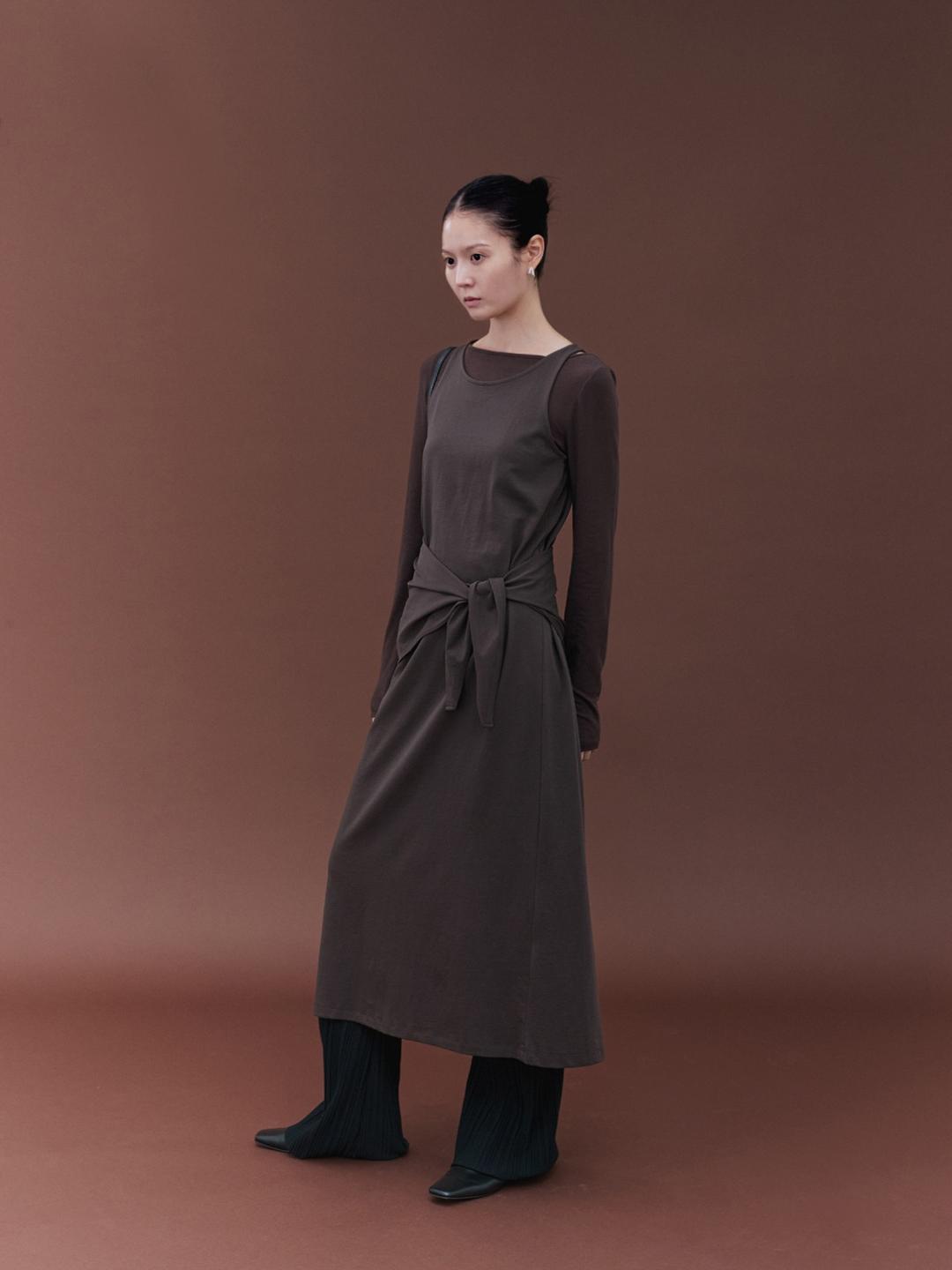 Triangle Scarf Layered Maxi Dress, Brown