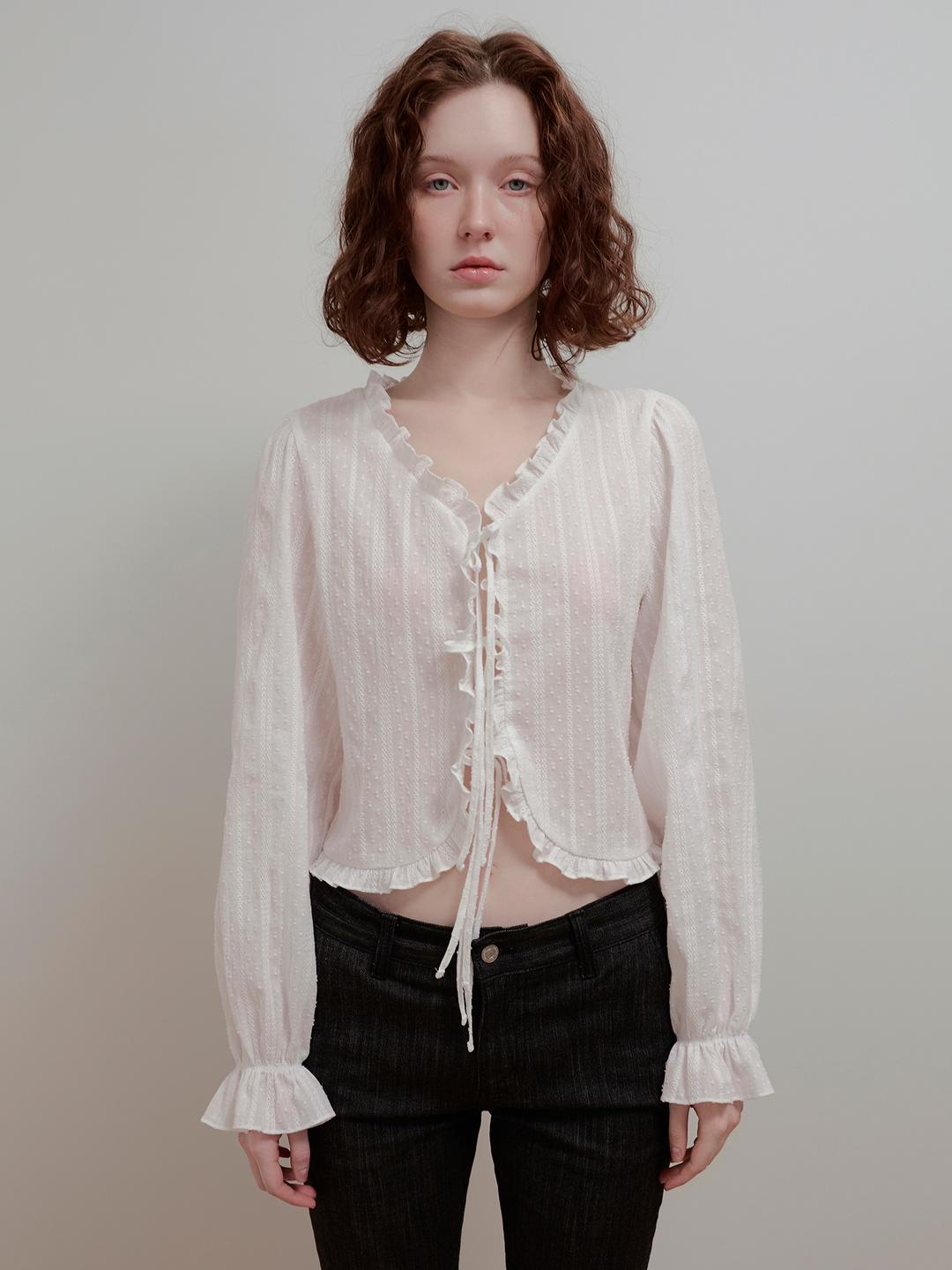 RUFFLE RIBBON BLOUSE - WHITE