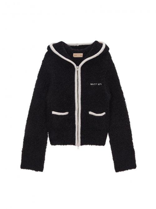 LINE POINTED HOODY ZIP CARDIGAN IN BLACK