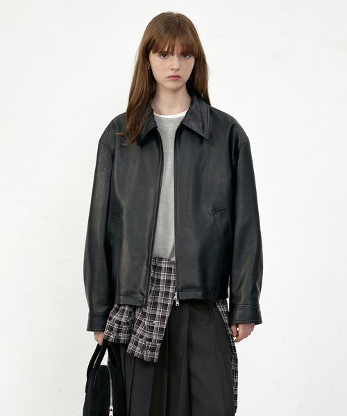 UNISEX ALTER-LEATHER ZIP-UP BLOUSON_UDJU5C106_BLACK