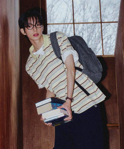 스트라이프 로고 피케 반팔티셔츠 옐로우