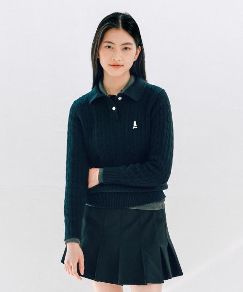 우먼즈 케이블 폴로 니트_네이비