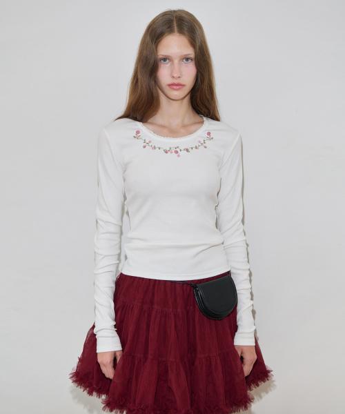 Rose Flower Slim T-Shirt (Cream)
