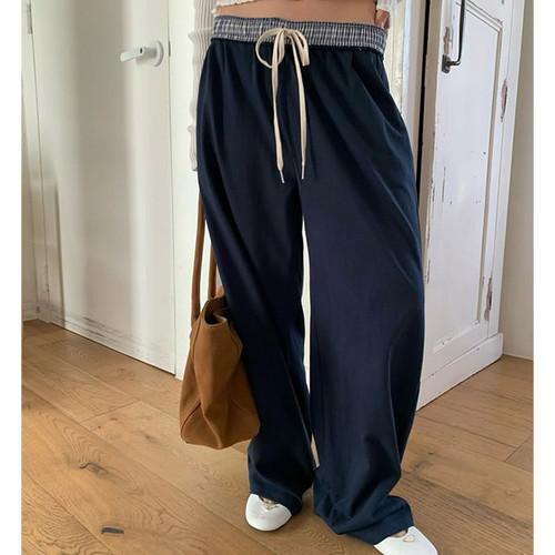 웰로우 싱글배색체크밴딩팬츠