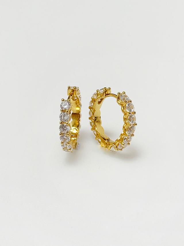 925silver Shiny Crystal Hoop Earring / 2color
