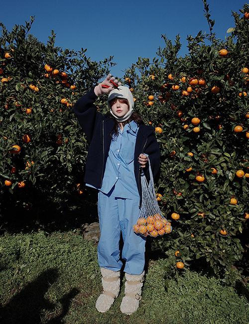 heavy knitted zip up jacket with hood in navy