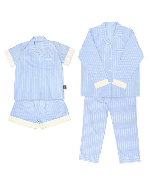 믹스앤매치(MIX&MATCH)  스트라이프 워싱 고밀도 60수 항균 파자마 반팔/긴팔 세트 L/XL 블루 - 사이즈 & 후기 | 무신사