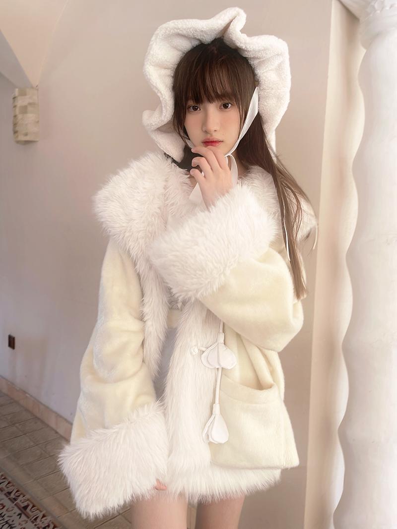 Plush Loose Retro Hoodie Fur Coat [2color]