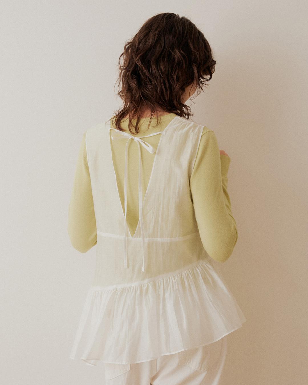 Shirring line layered chiffon bustier - white