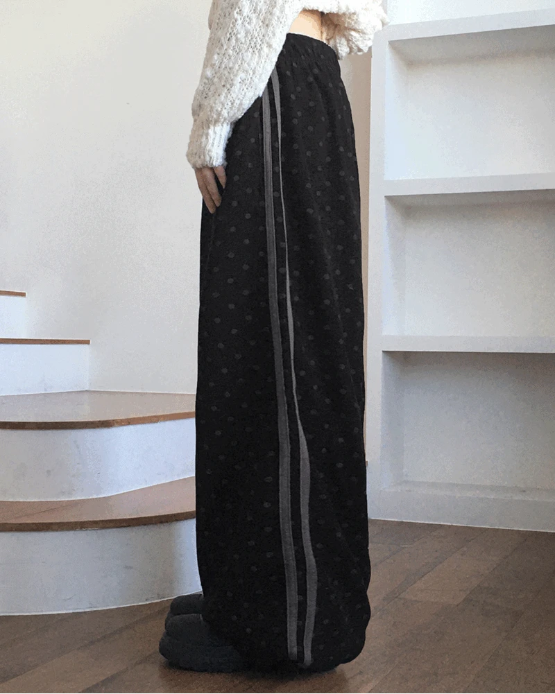 시온 도트 땡땡이 코듀로이 골덴 와이드 트랙 팬츠