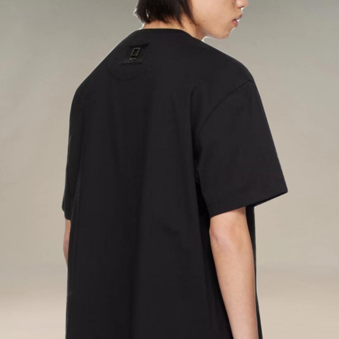 우영미 가죽 로고 패치 코튼 저지 면 티셔츠 블랙