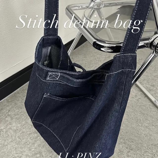 당일발송* [유니크] stitch vintage denim eco bag - 스티치 빈티지 데님 에코백 토트백 숄더백 토드백 대학생가방 크로스백