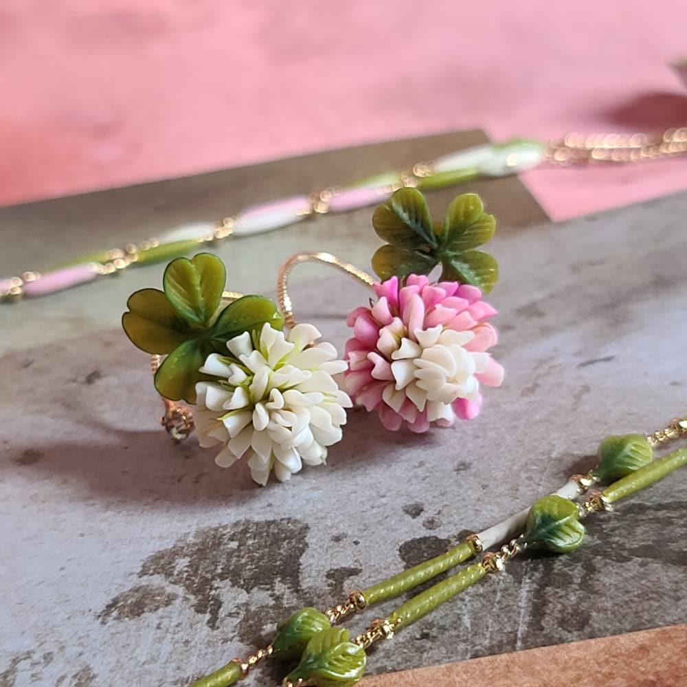 토끼풀 반지/화이트, 연핑크/오픈링 사이즈