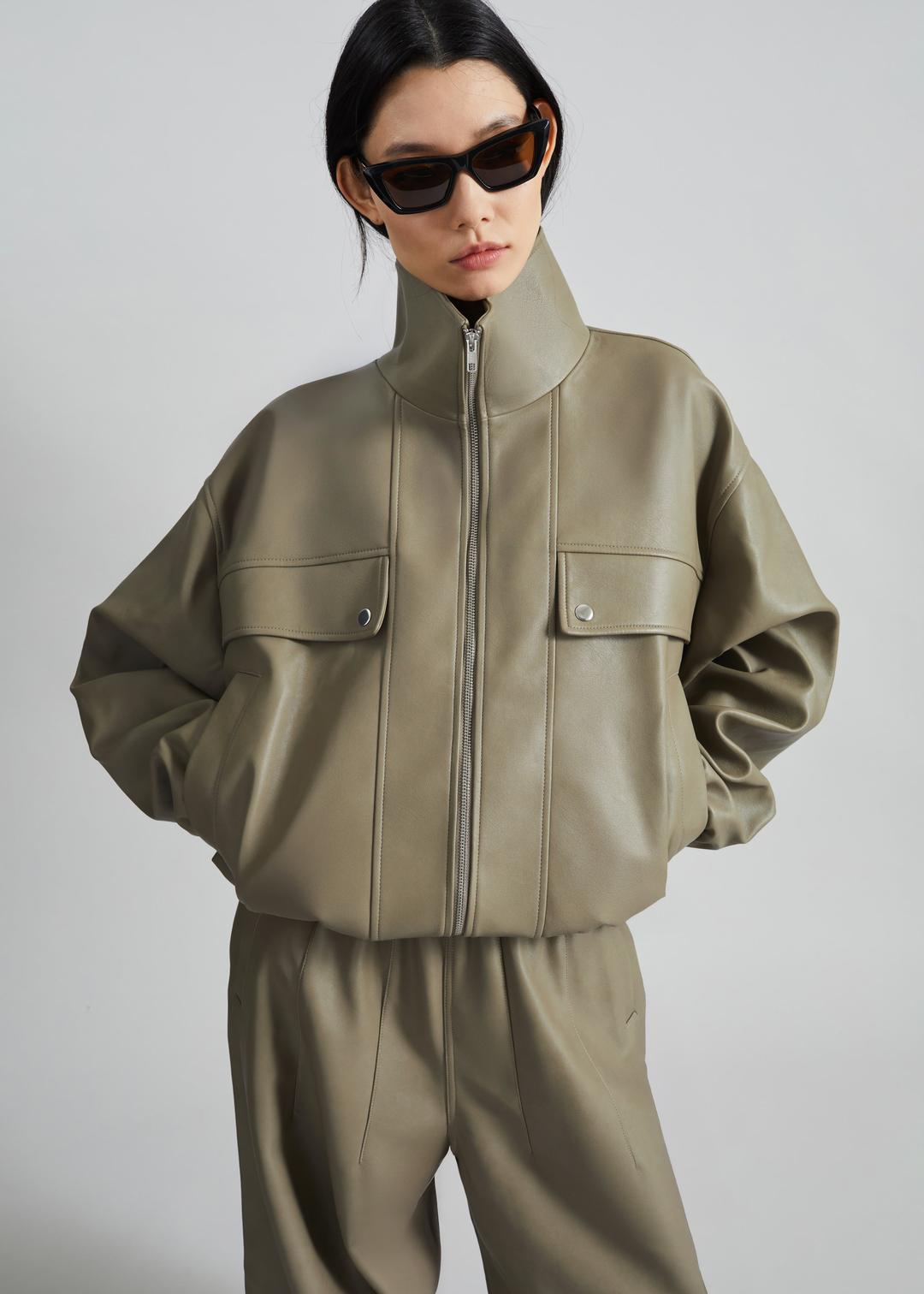 Nolita Faux Leather Bomber Jacket - Sage - XXS