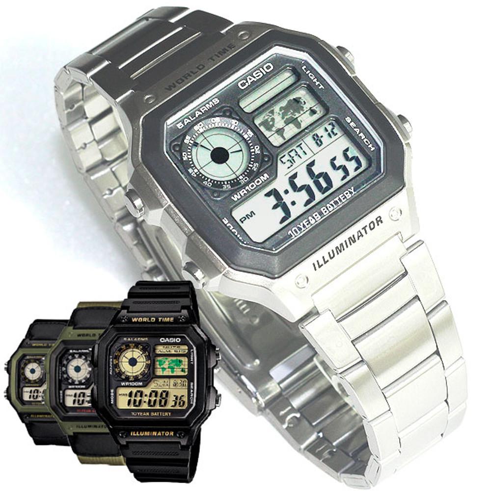 카시오로얄 AE1200 월드타임 메탈 전자 남자 손목 시계 AE-1200WHD-1A