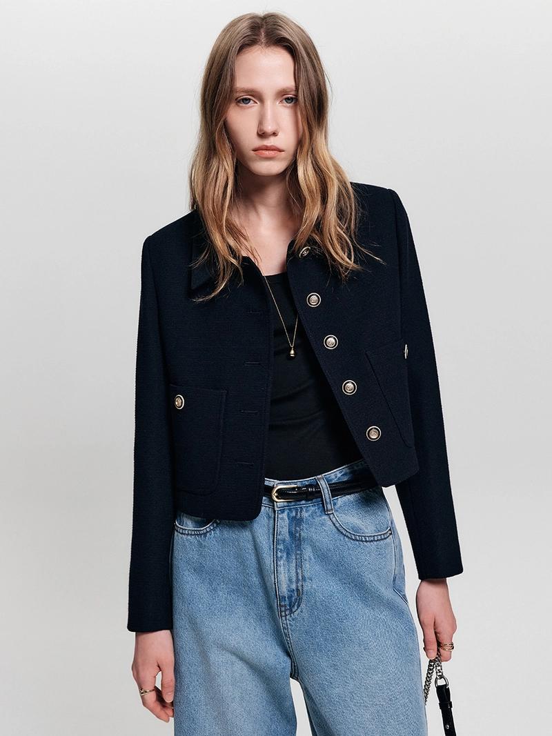 LOOKAST - 베카 투웨이 트위드 자켓_네이비