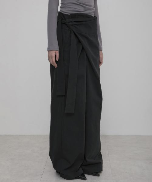 Layered Wrap Trousers (FL-255_Black)