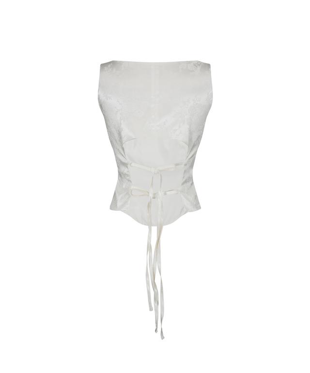 Ribbon Paneled Sleeveless White