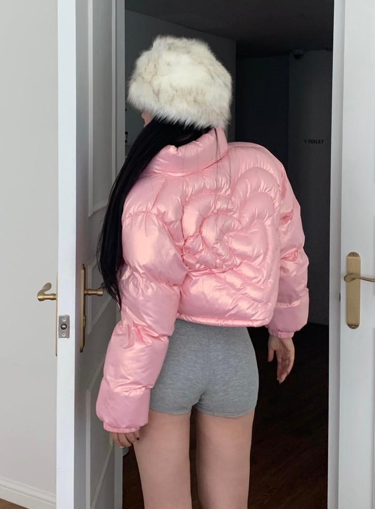 4컬러 파워퍼프 유광 글로시 크롭패딩 겨울코디 y2k