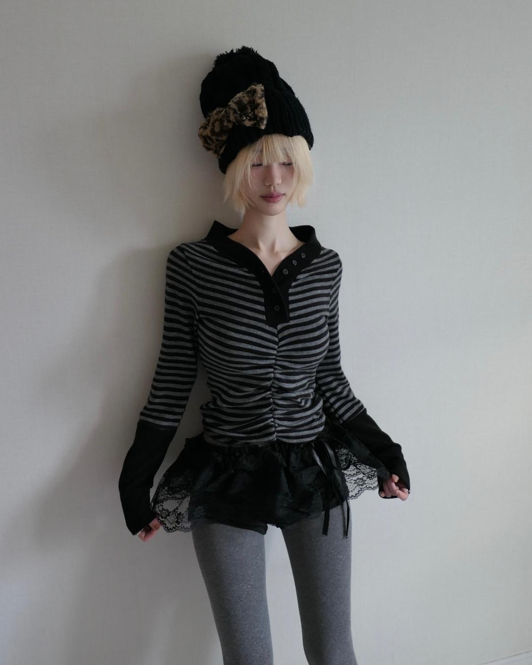 포그레이어 stripe button knit top [2color] *BLACK 설이후발송예정