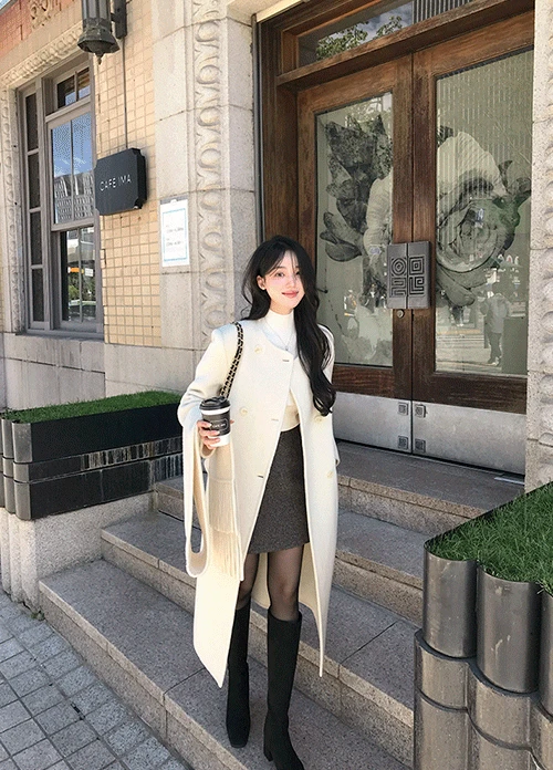 [머플러set/하객룩/겨울 아우터] 머플러 더블 핸드메이드 코트 (2colors)