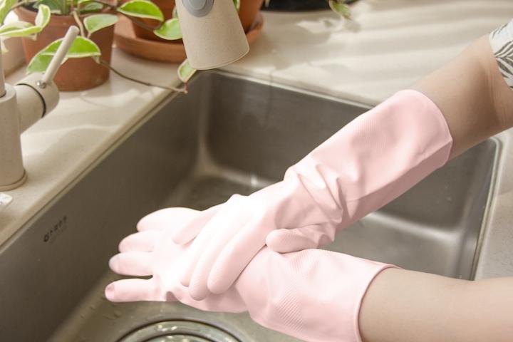 설거지, 청소 전용 끈질긴 니트릴 고무장갑 베이비핑크 4팩